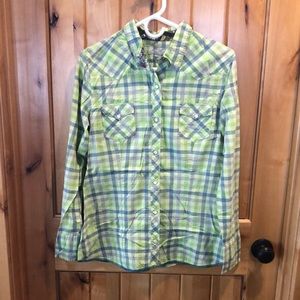 Women’s Sz L Tin Haul Pearl Snap Button Up Shirt